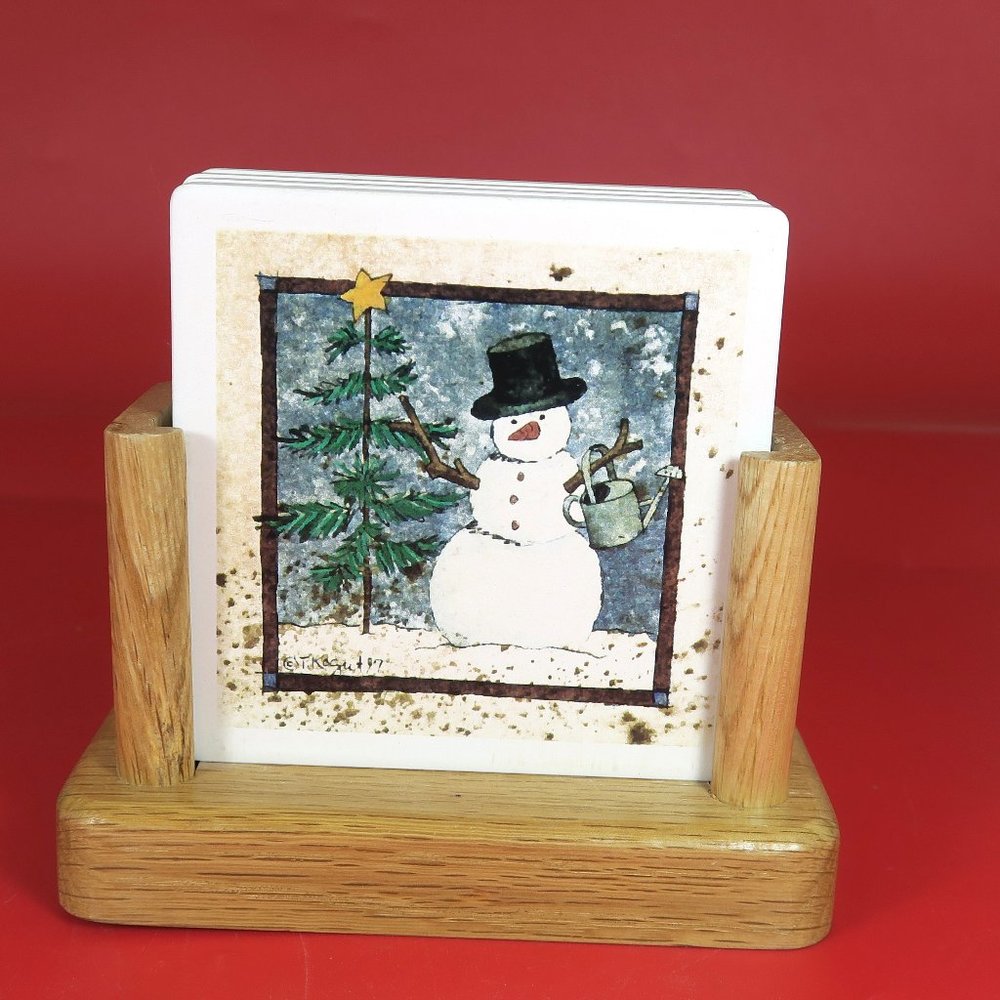 Stone Art Winter Christmas Snowman 4 Absorbant Coasters Highland Graphics NEW
